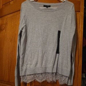 Elegant Gray Sweater with Lace Detail